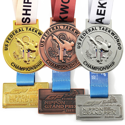 스포츠 금메달 마라톤 상 선물 3d는 리본과 메달을 운영하는 합금 금속을 아연도금합니다